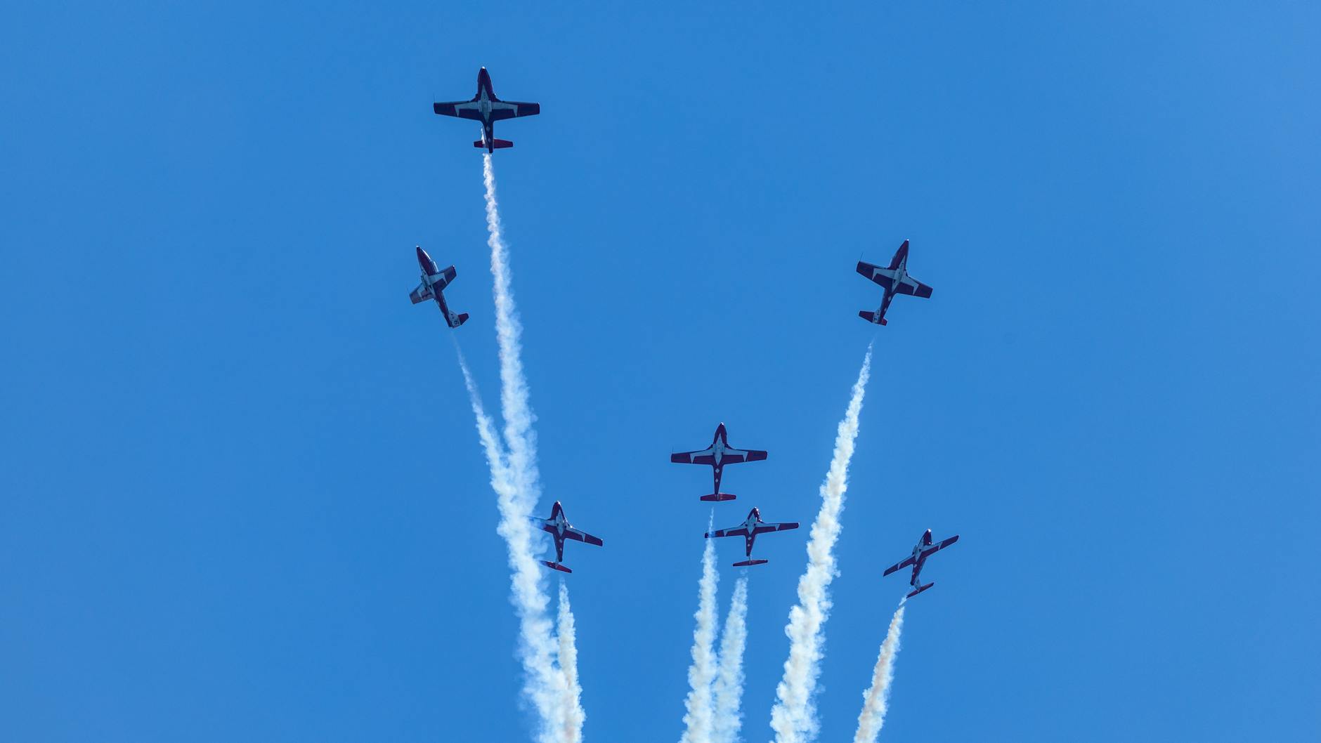 aerial display of aircraft performing airshow maneuvers